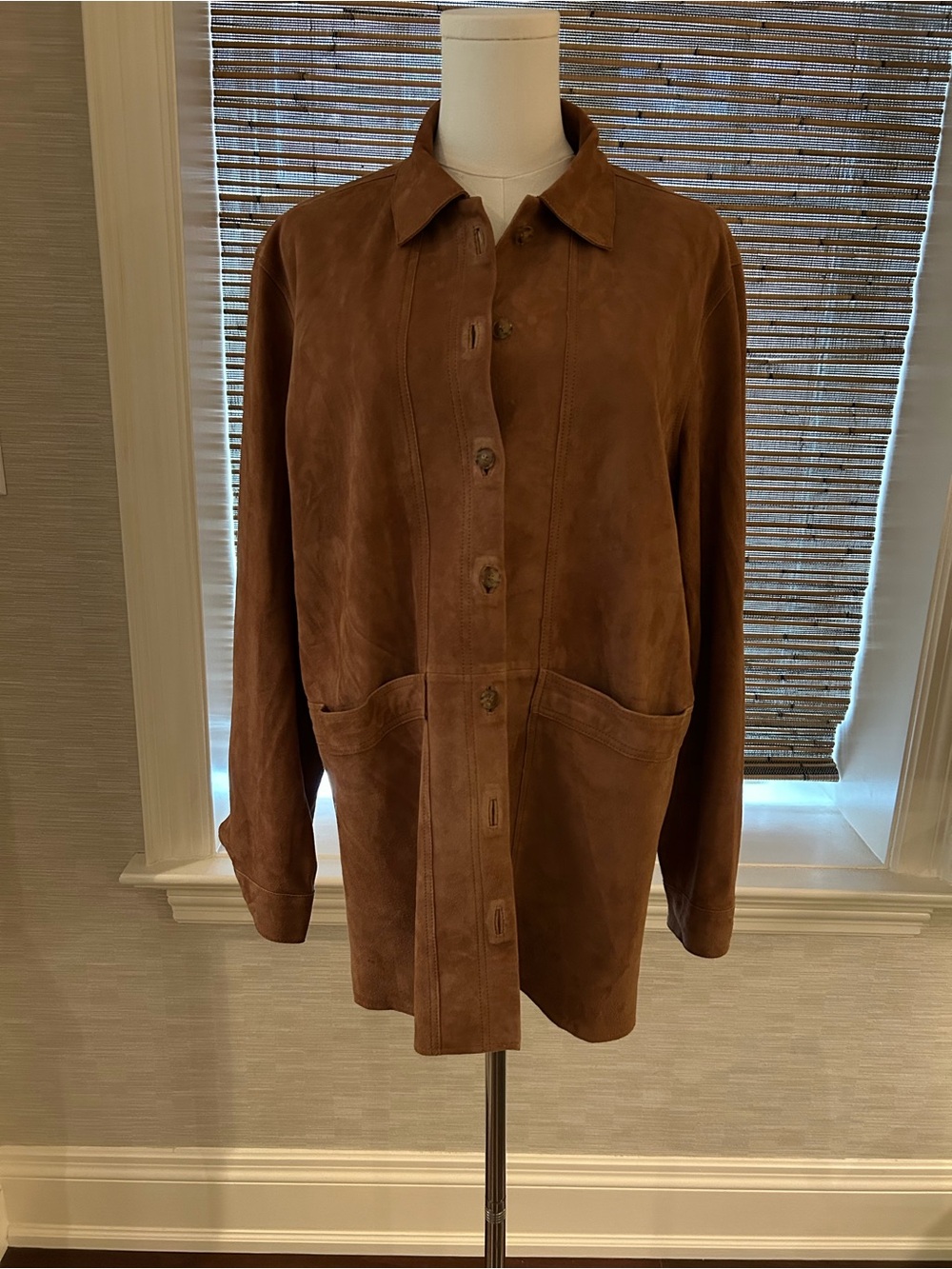 Sezane Chestnut Brown Suede Button-Front Jacket